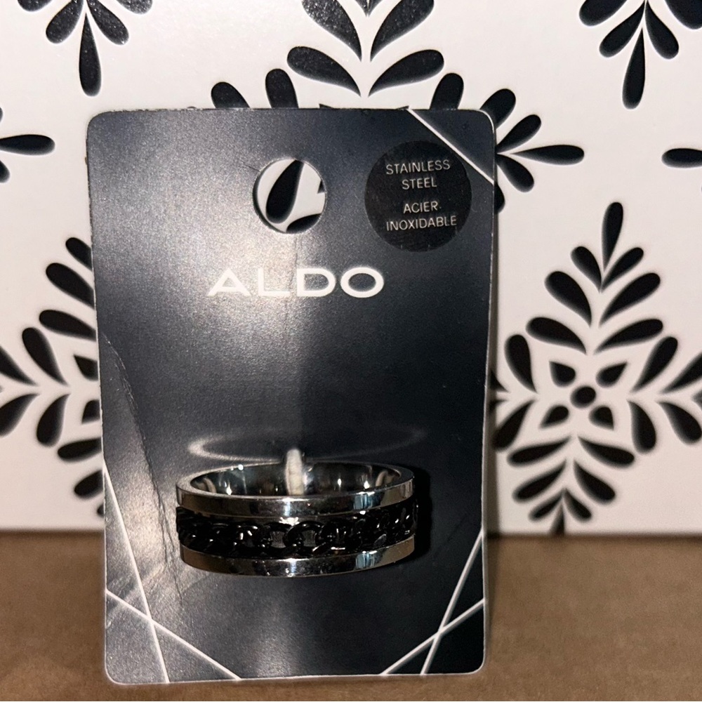 Aldo Silver and Black Chain Ring stainless steel size 11